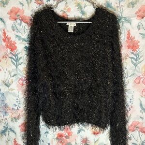 Vintage Black Fuzzy Sweater with Gold Accents
